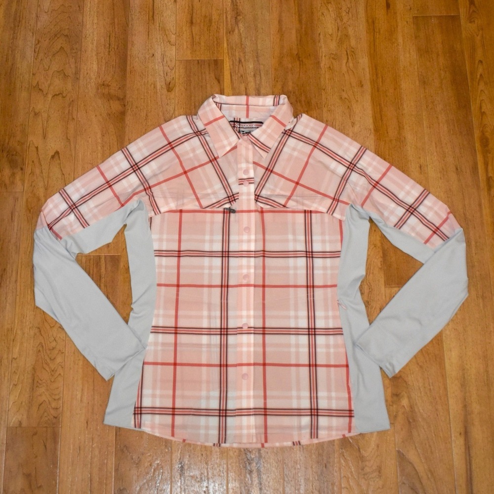 Simms G4 Fishing Shirt Womens M Pink Plaid Long Sleeve Technical Top